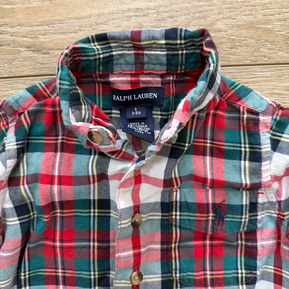 Ralph Lauren‎ boys' multicolor plaid button-down coverall Outfit 3-6M Preppy